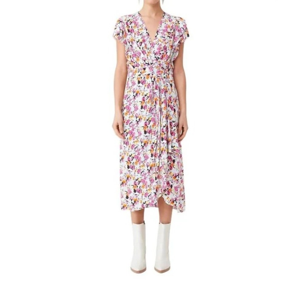 SUNCOO Paris Sz T1 (US‎ Small) Floral Abstract CLISTA Faux Wrap Ruffle Dress